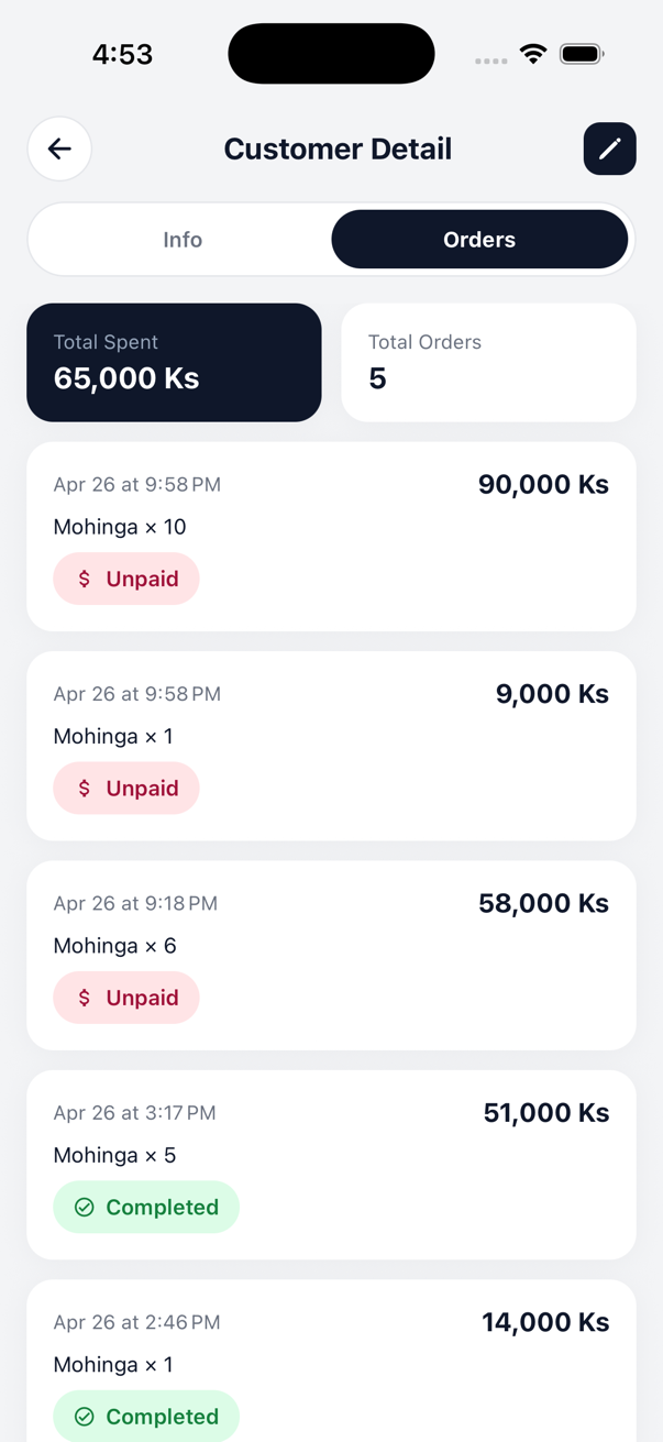 Customer order history