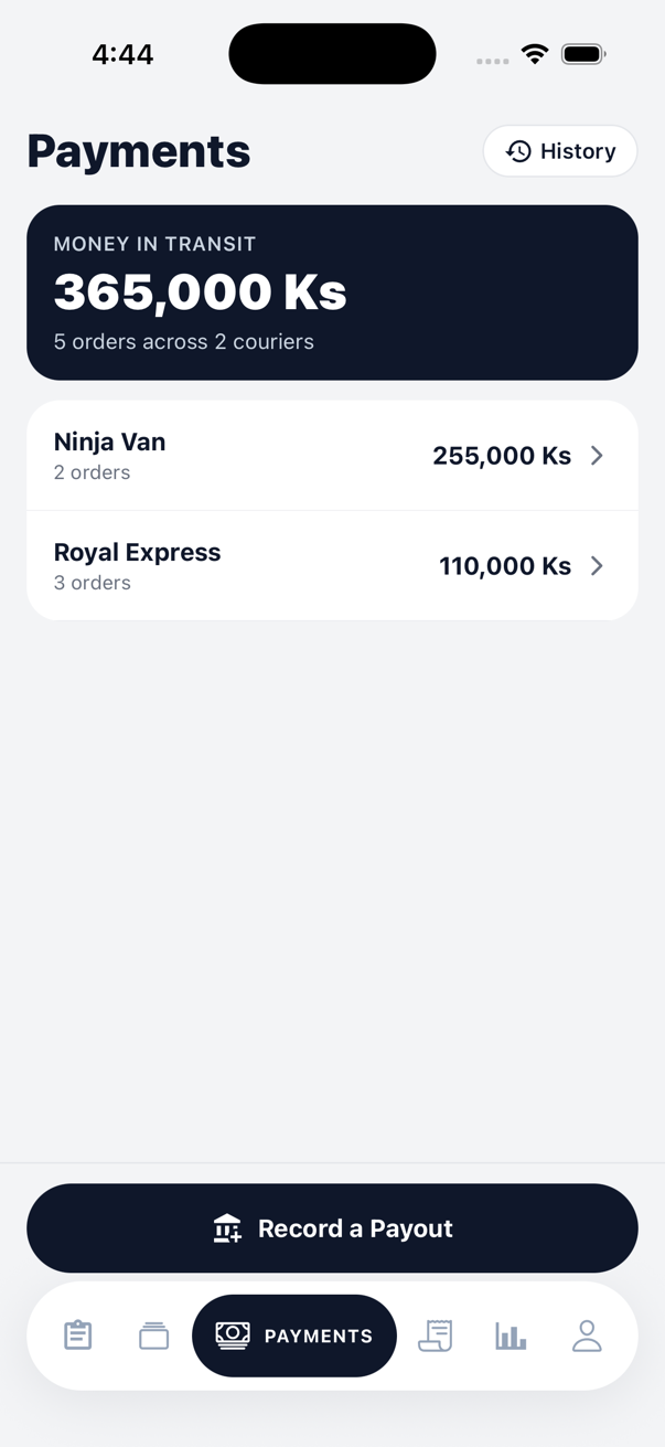 Payments — money in transit by courier