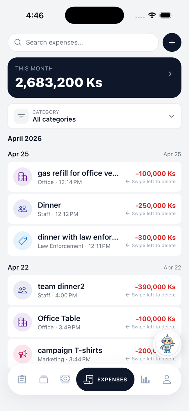 Monthly expenses overview
